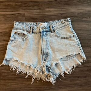 Zara Light Blue Frayed Jean Shorts